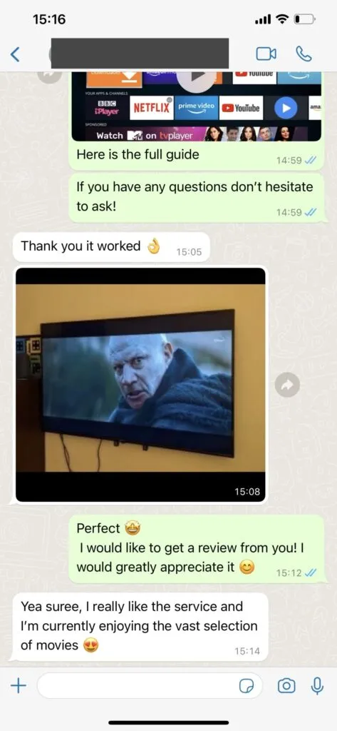 WhatsApp real customer conversation screenshot with Vornic360 support